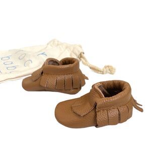 BIRD ROCK BABY Leather Moccasins Infant Size 2 US w/ Bag Brown Unisex Shoes NEW